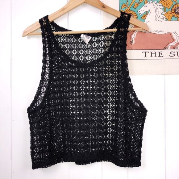 Crochet Lace Sheer Cropped Tank Top /Swim Cover Up XS - Picture 1 of 4